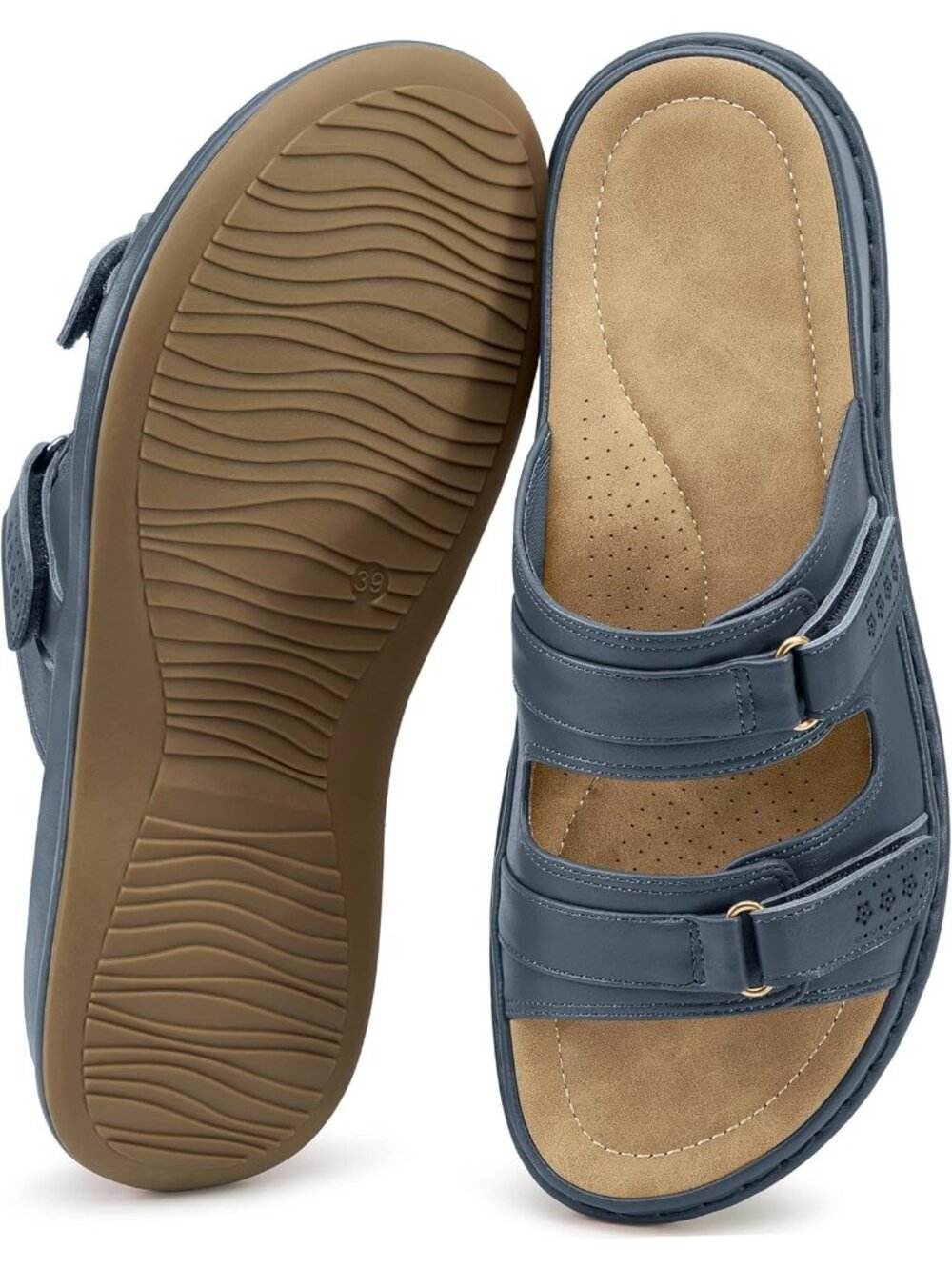 Women's Blue Comfortable Insole Arch Support Adjustable Slip-On Walking